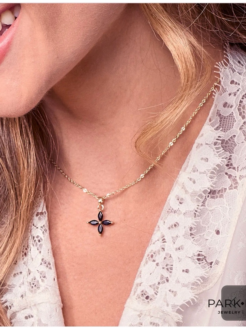 Park Lane Gold Necklace with Black Cross Gem Pendant